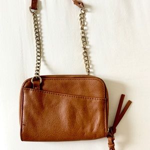 VINTAGE BROWN FAUX LEATHER CROSSBODY BAG